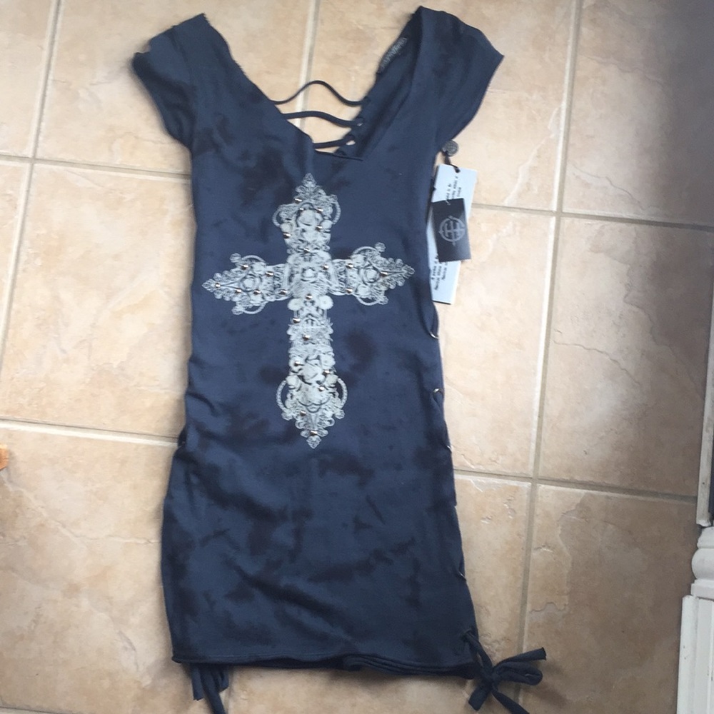 Dress,tunic, top. Black with cross emblem size S